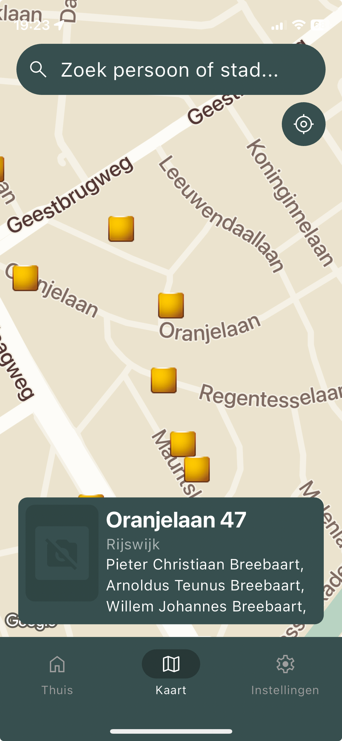 De app: kaart met Stolpersteine in Rijswijk